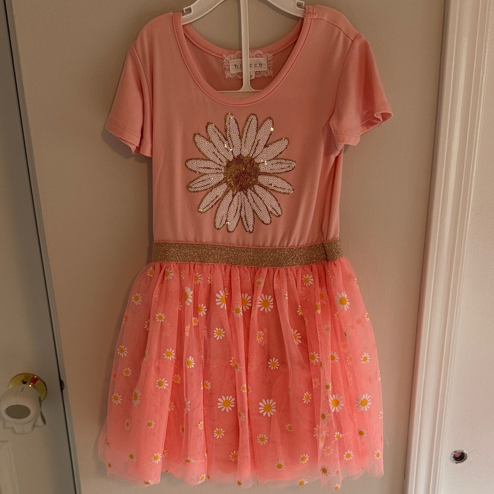 Coral Daisy Kids Tulle Dress